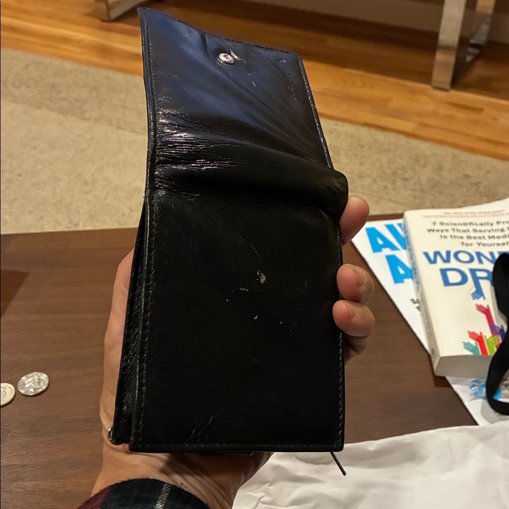 Black Leather Wallet Genuine Leather Billfold With zipper Pockets  Snap Closure
